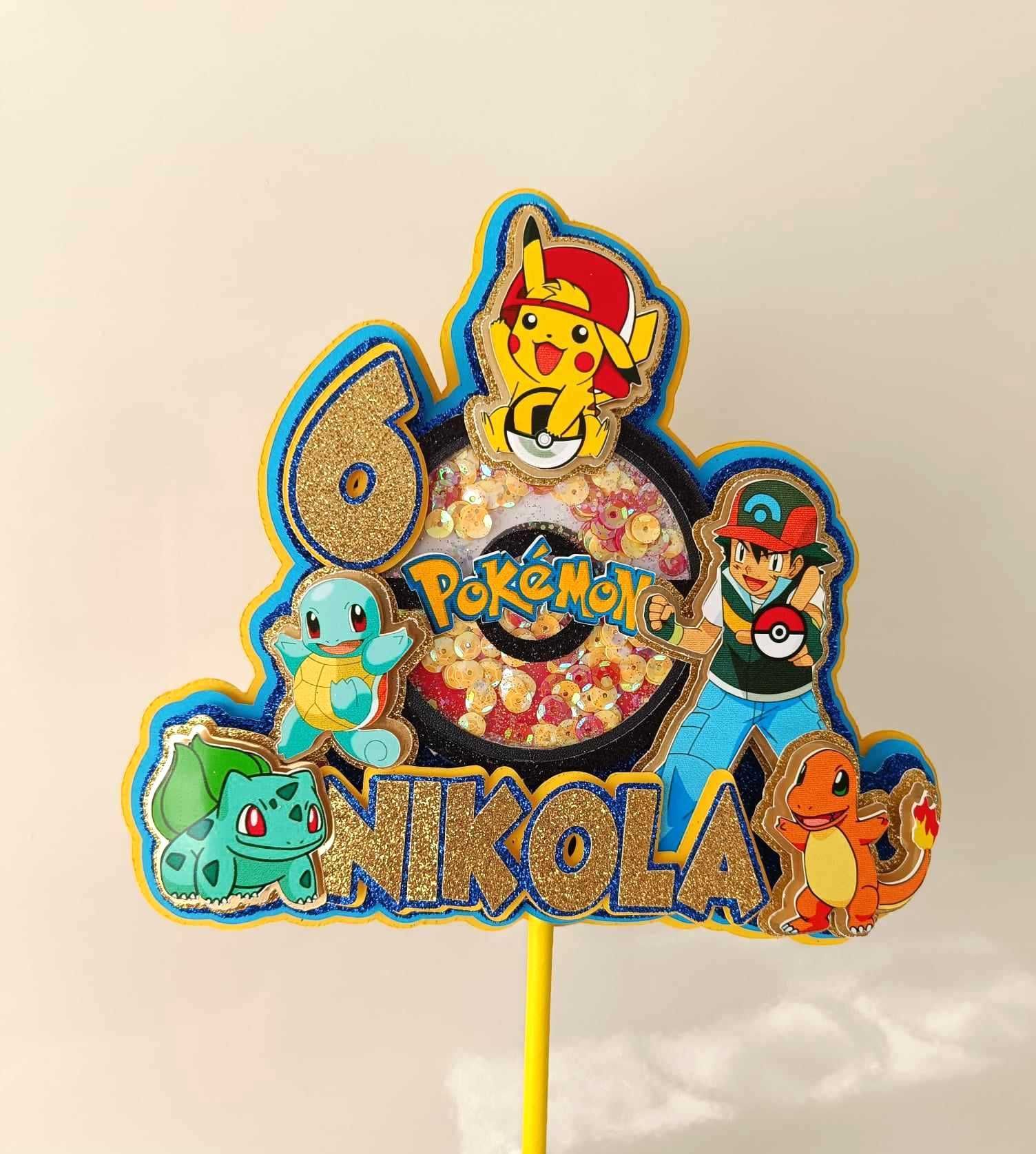 Dekoracja na tort - bajkowy, kolorowy topper Pokemon