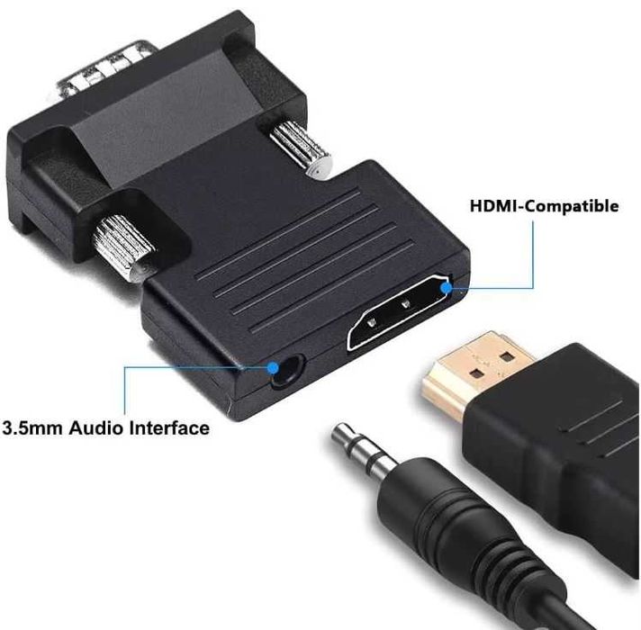 Adapter Przejściówka Konwerter HDMI do VGA + Audio | Mini