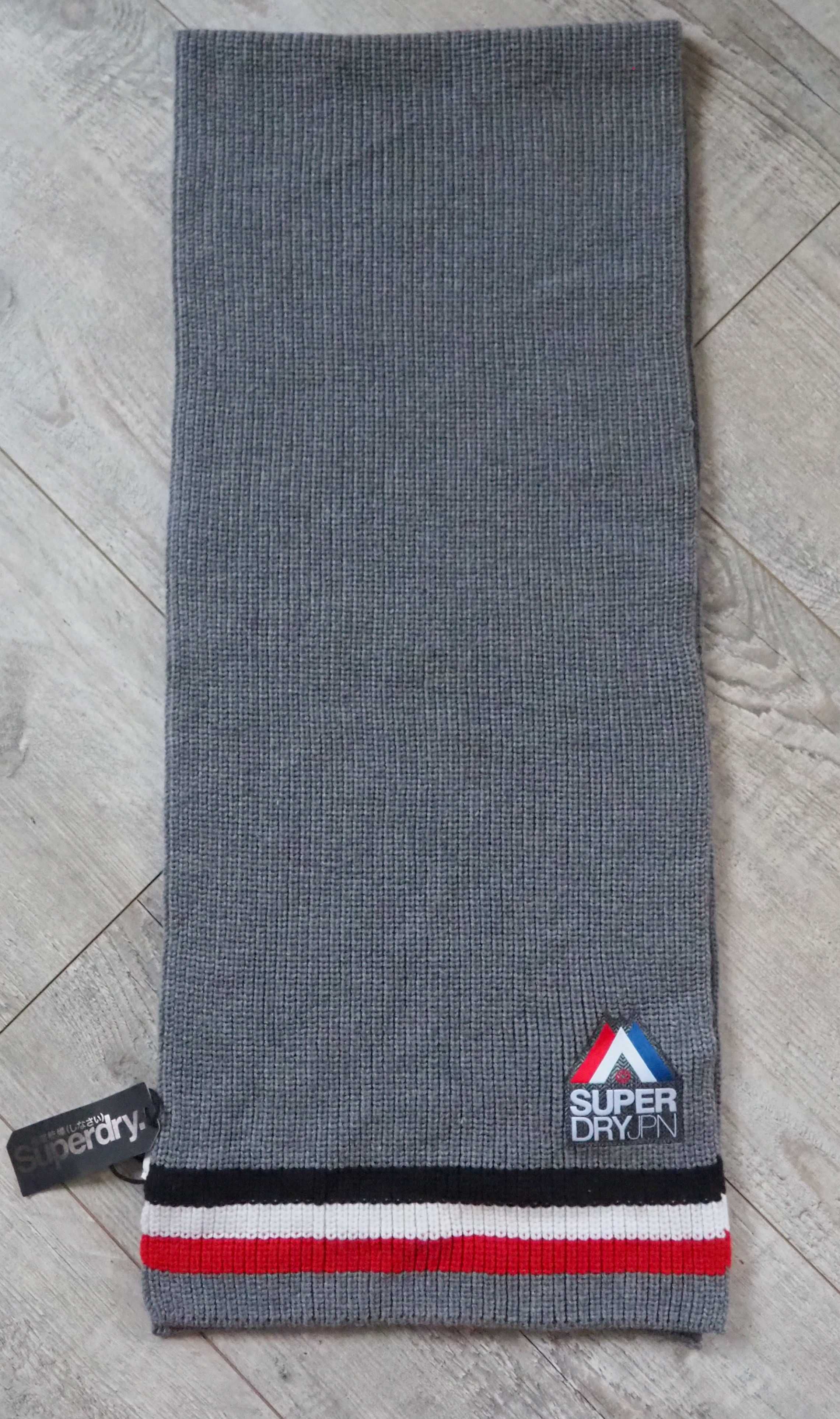 SUPERDRY_Racer Scarf Grey_gruby szalik z logo