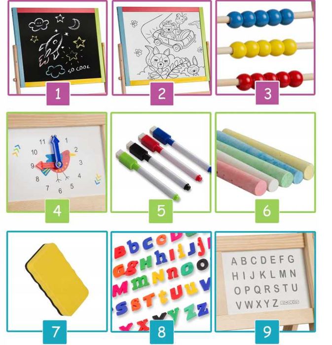 Tablica Dwustronna Edukacyjna Dla Dzieci Magnetyczna Kredowa WYPRZEDAŻ