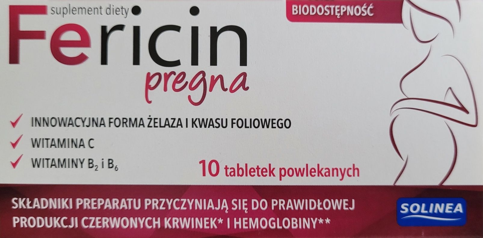 Żelazo Fericin Pregna 100 tabl kwas foliowy witamina C B2 B6 na 100dni