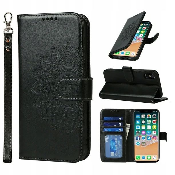 Etui Portfelowe z Wytłaczanym Motywem Kwiatów do iPhone 13 Pro Max