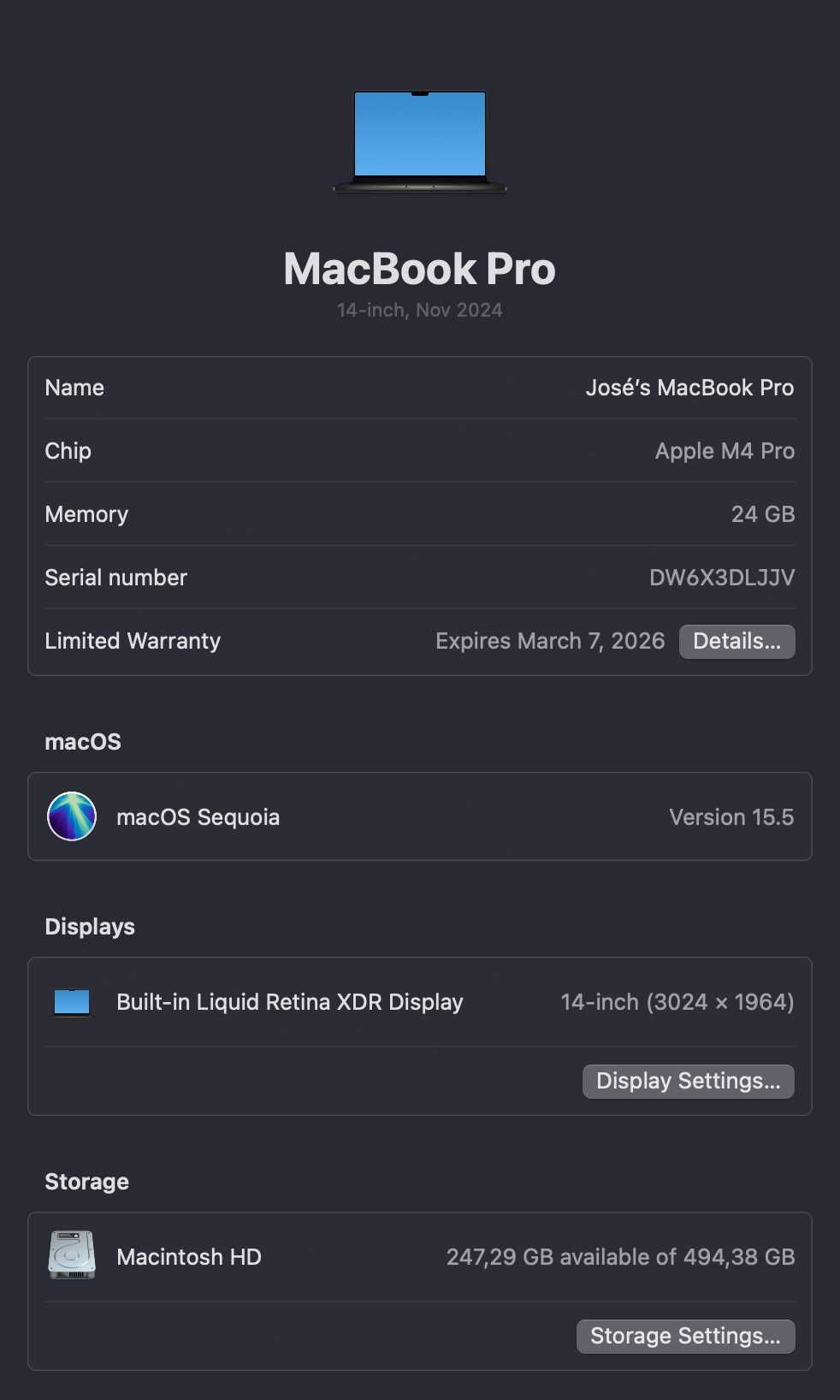 Apple Macbook M4 Pro (Midnight black, 24 GB RAM, 14", 512 GB)