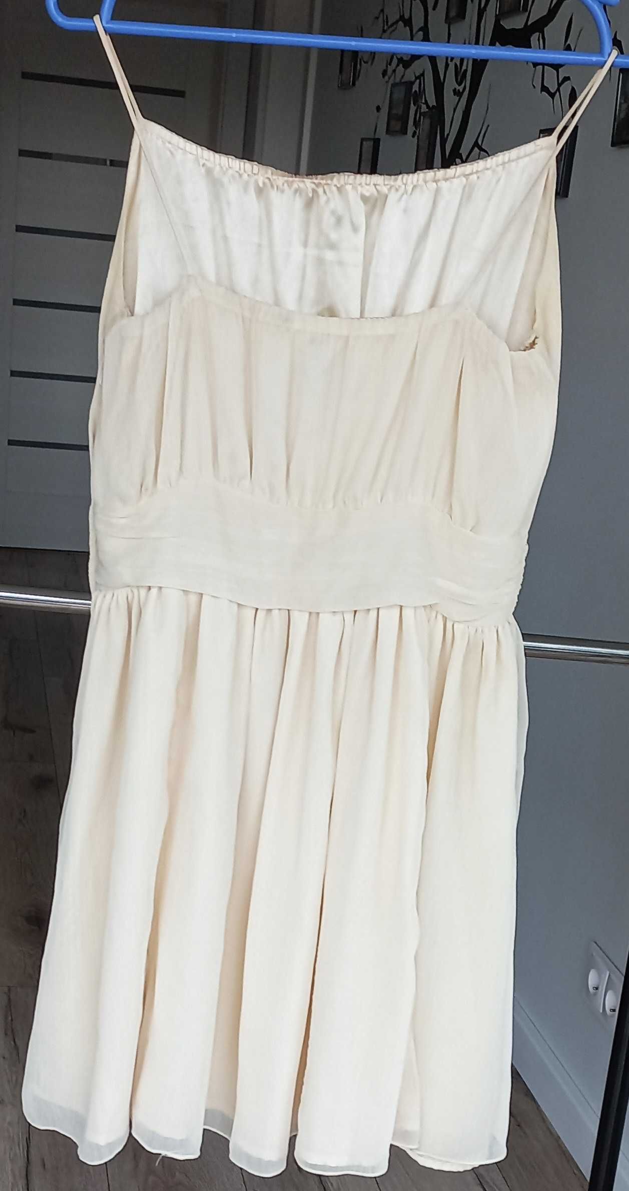 Kremowa szyfonowa sukienka H&M na ramiączkach 38 M letnia