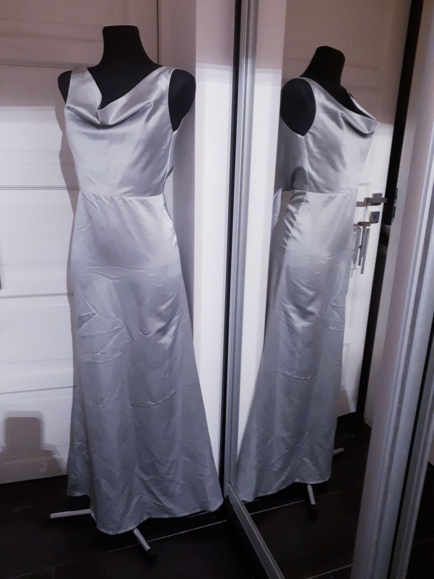TRUE VIOLET srebrna silver S M 36 38 sukienka maxi koktajlowa NOWA