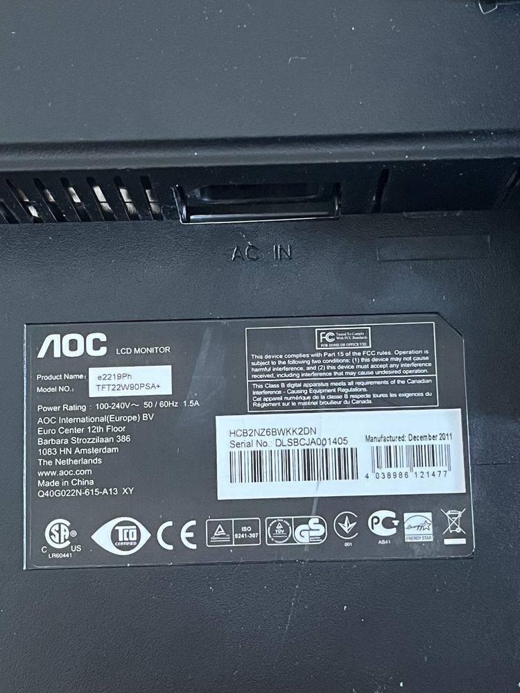 Monitor AOC tft22w90psa+ z nowym kablem