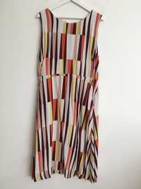 Kolorowa Wiskozowa sukienka kieszenie asymetryczna rozmiar 18 Sukienka
