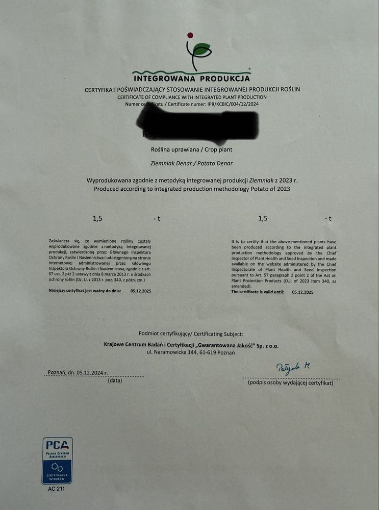 Ziemniaki jadalne Bellarosa i Vineta