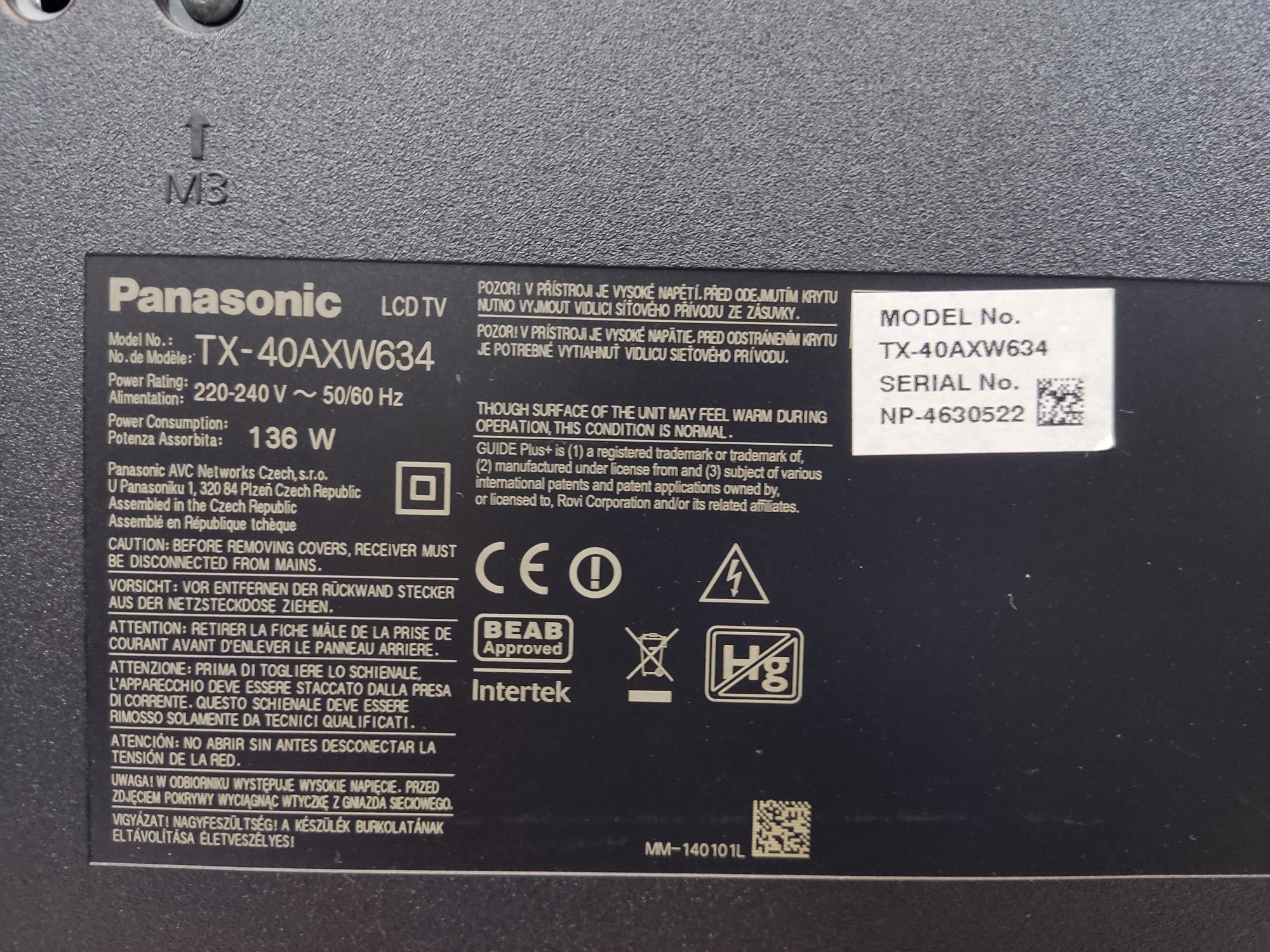 PANASONIC TX-40AXW634 4K UHD, 3D, Smart TV, Wi-Fi .