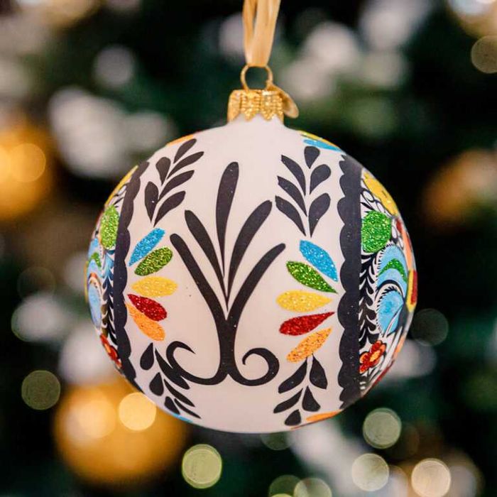 Bombka wycinanki łowickie 2 koguty - rękodzieło od Bombkarnia