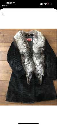 Шуба стриженный кролик чернобурка  воротник шубка меховая пальто