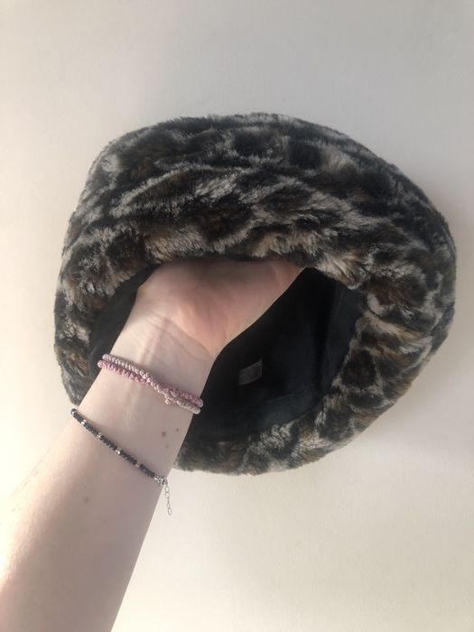 Kapelusz zimowy vintage panterka puszysty