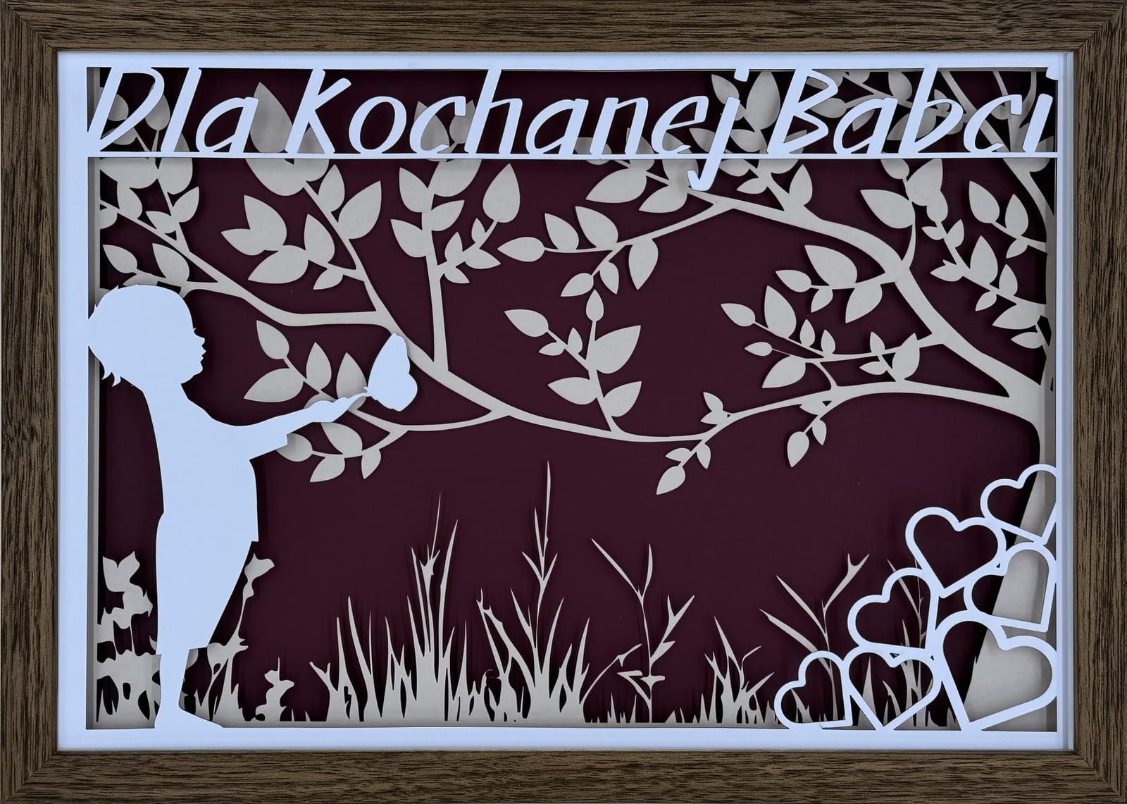 Ramka 3D shadow box Dla Kochanej Babci Dziecko 32x23
