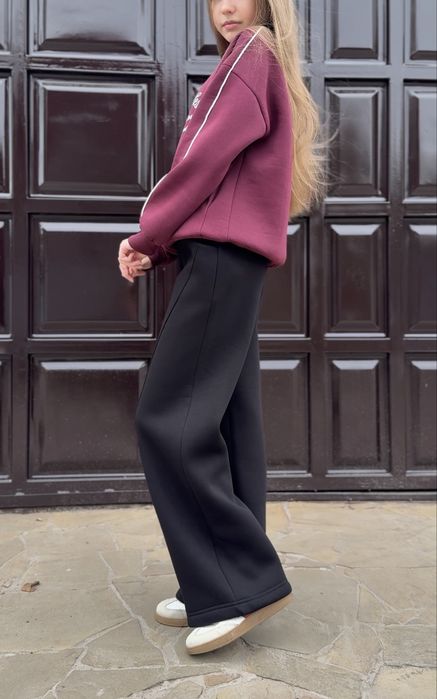 Штани широкі теплі на флісі палаццо чорні 10 11 12 13 14 15 років