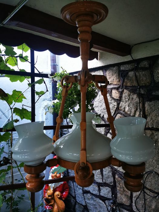 Lampa żyrandol drewniany PRL