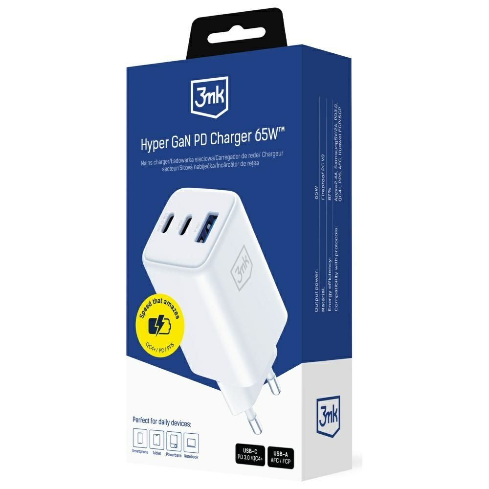 Ładowarka sieciowa 3MK Hyper GaN Charger 65W 1xUSB-A 2xUSB-C PD QC4+