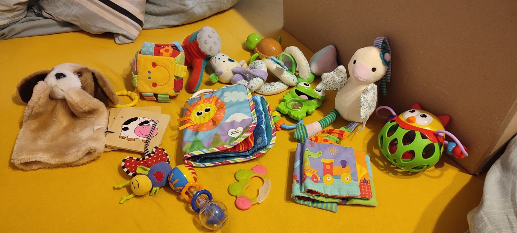 Zabawki niemowlęce, grzechotki, książeczki, pluszaki