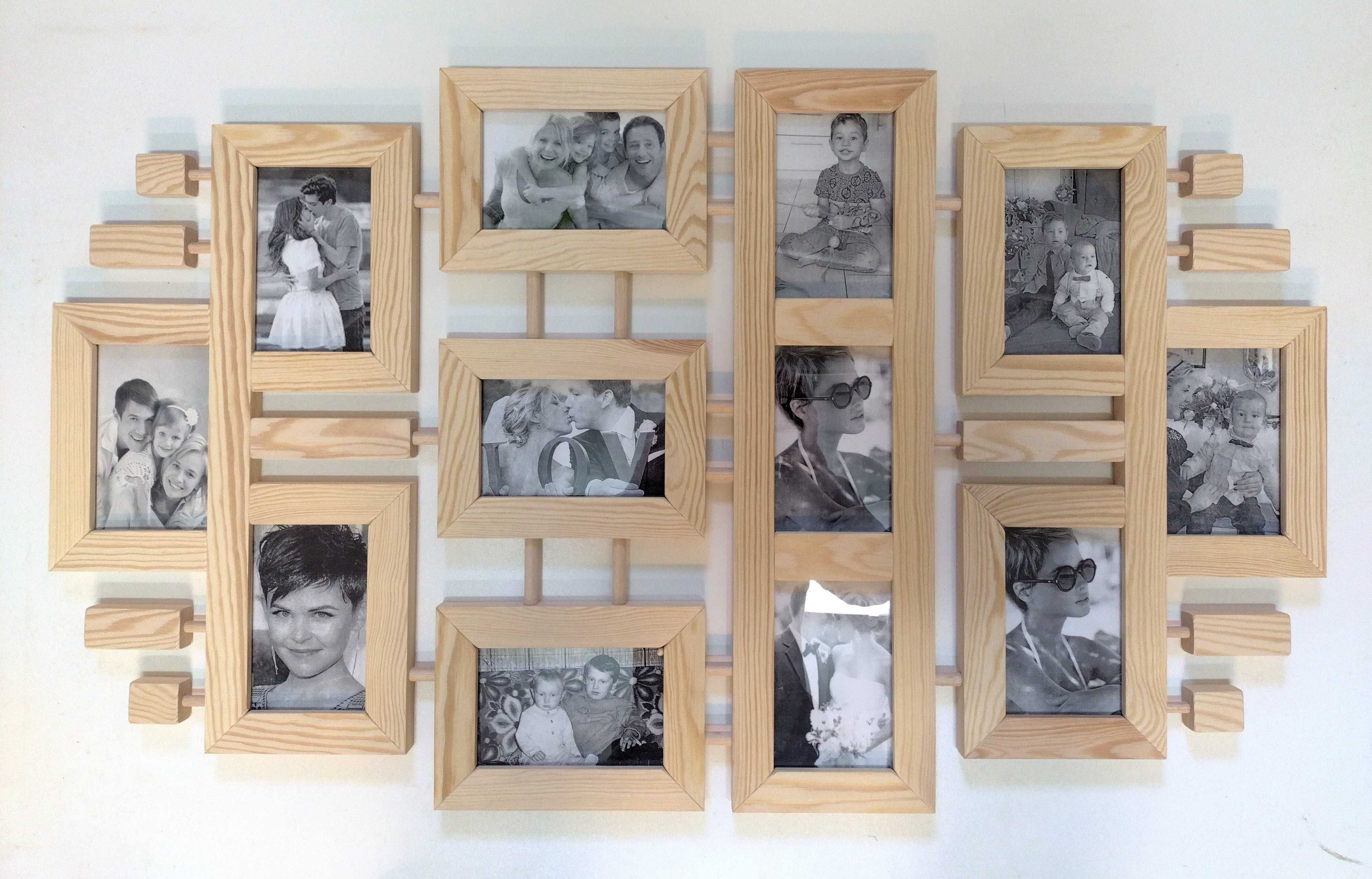 Drewniana Ramka Multirama na 12 zdjęć 10x15 cm