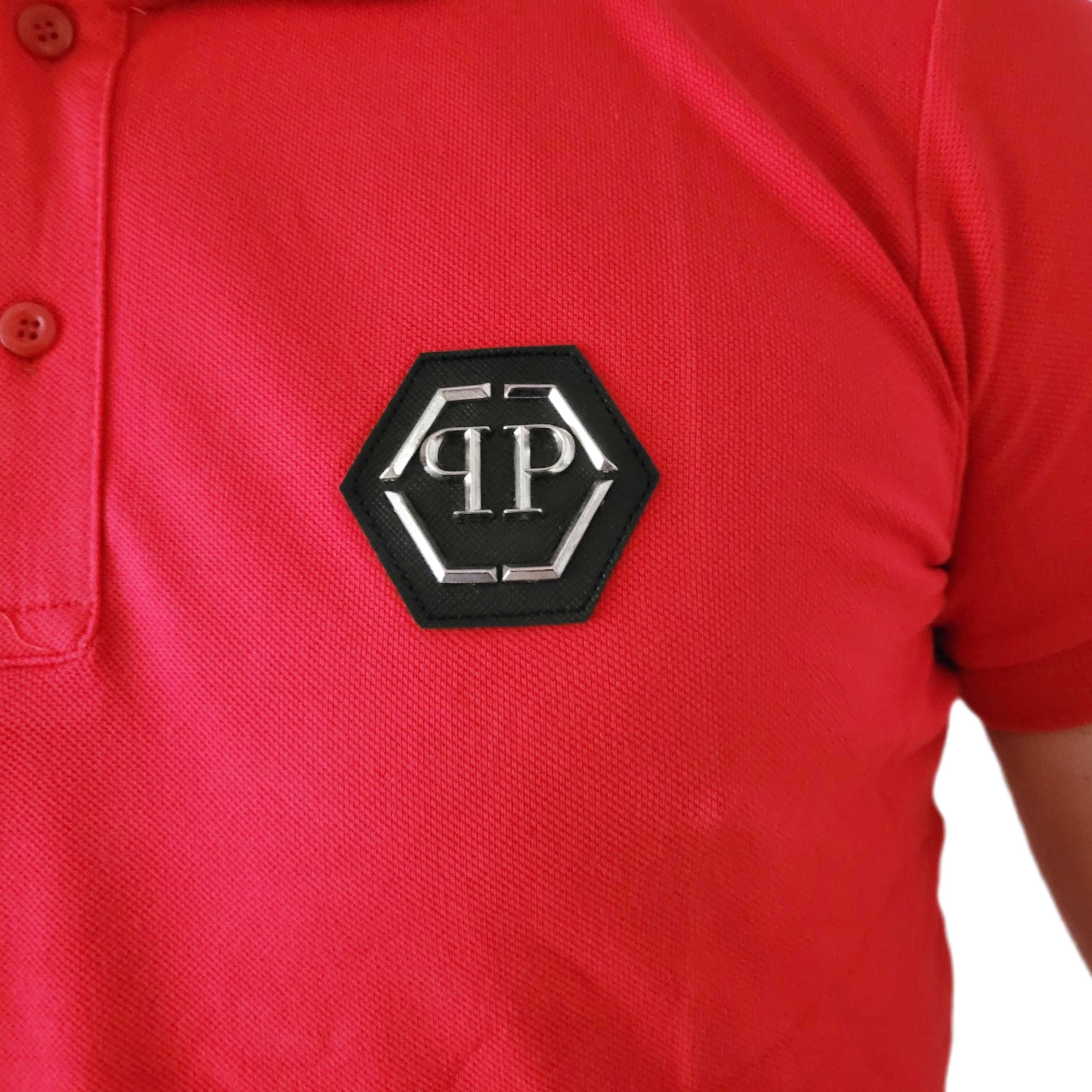 Philipp Plein Polo męskie Red metalowe logo