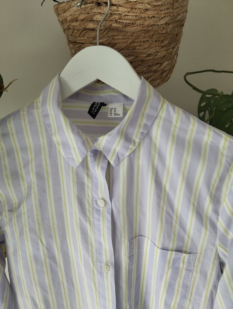 Wiosenna koszula w paski, lila, biała, limonka,  100% bawełna r.XS/S H