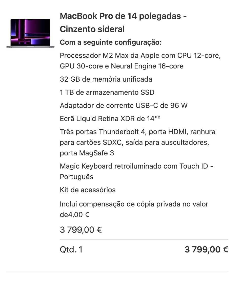 MacBook Pro de 14 polegadas com GARANTIA APPLE 32GB 1TB SSD