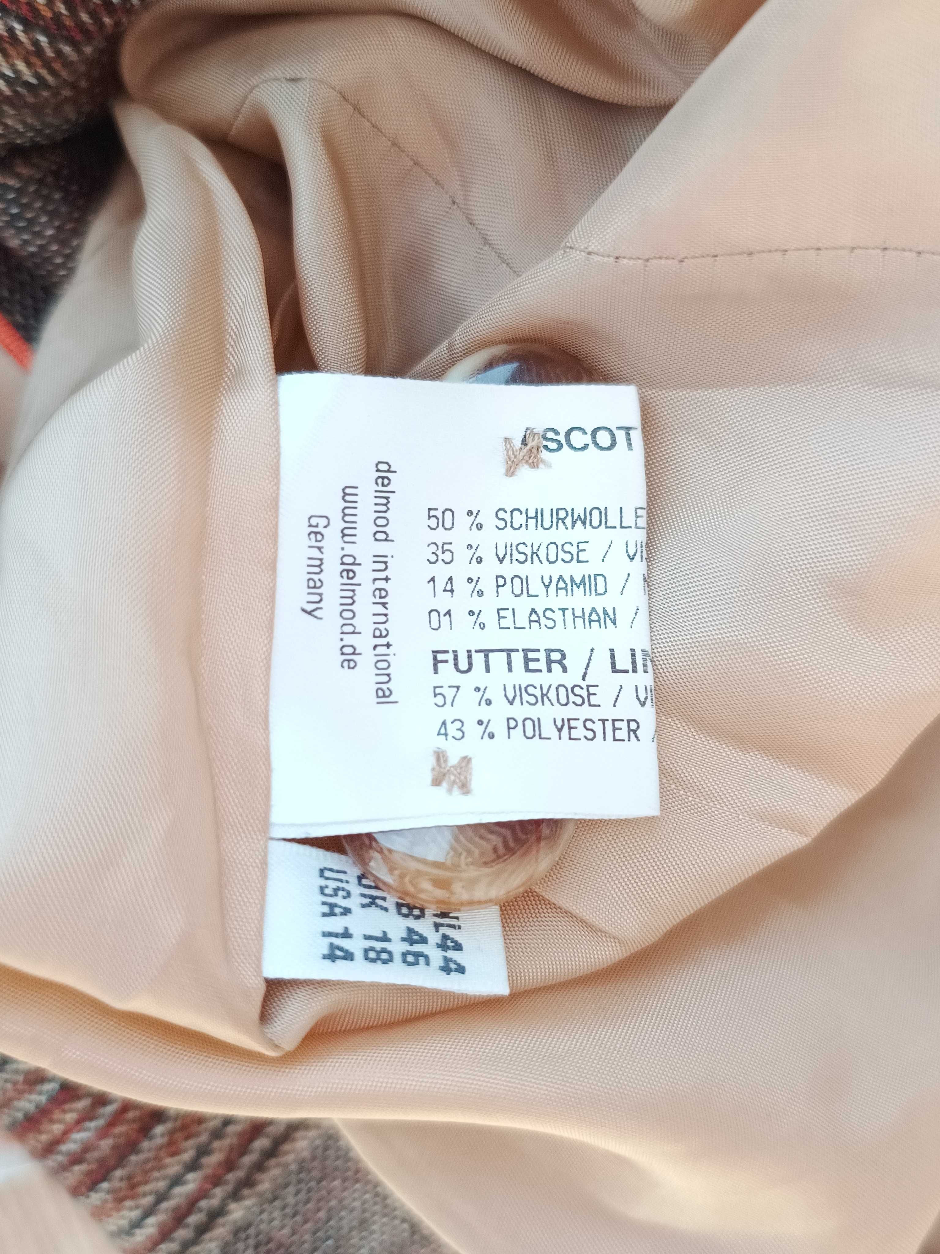 Brązowy żakiet zapinany wełniany damski Delmod rozmiar 44 XXL