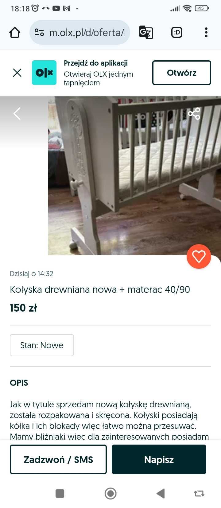 Sprzedam kołyskę z materacem