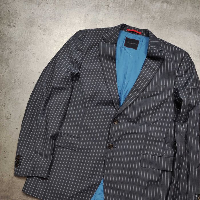 MĘSKA Elegancka PREMIUM Marynarka Paski Granat Tommy Hilfiger Wełna