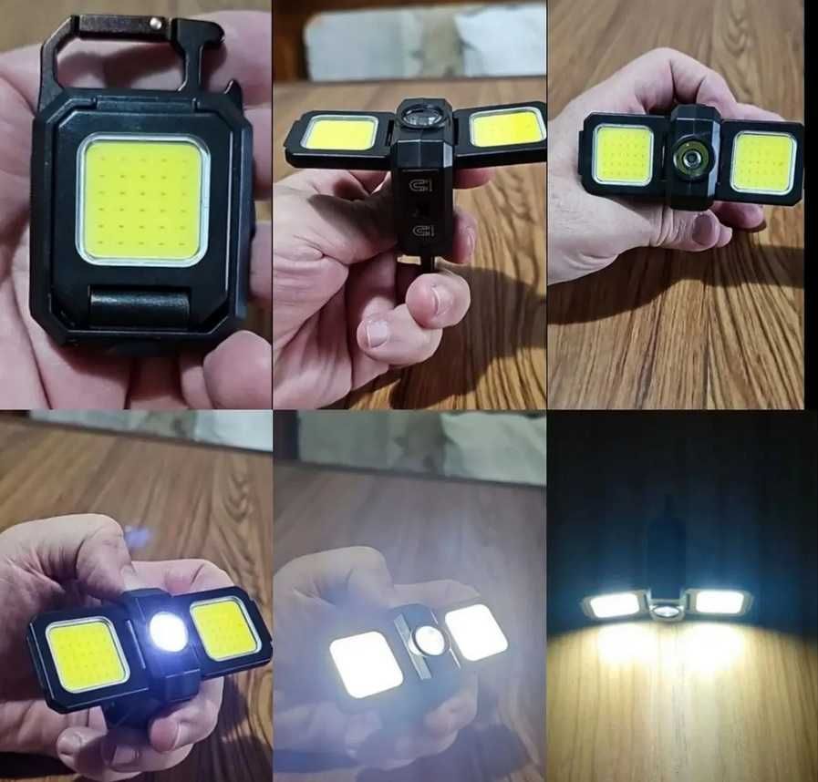 Двойной, яркий, раскладной, аккумуляторный LED фонарик-брелок