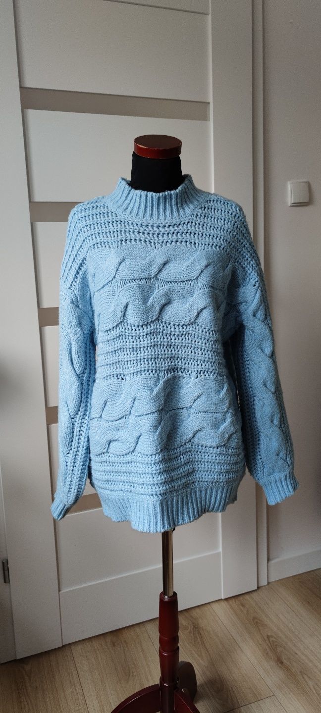 Sweter sweterek półgolf M/38/10 Pieces jasnoniebieski warkocze