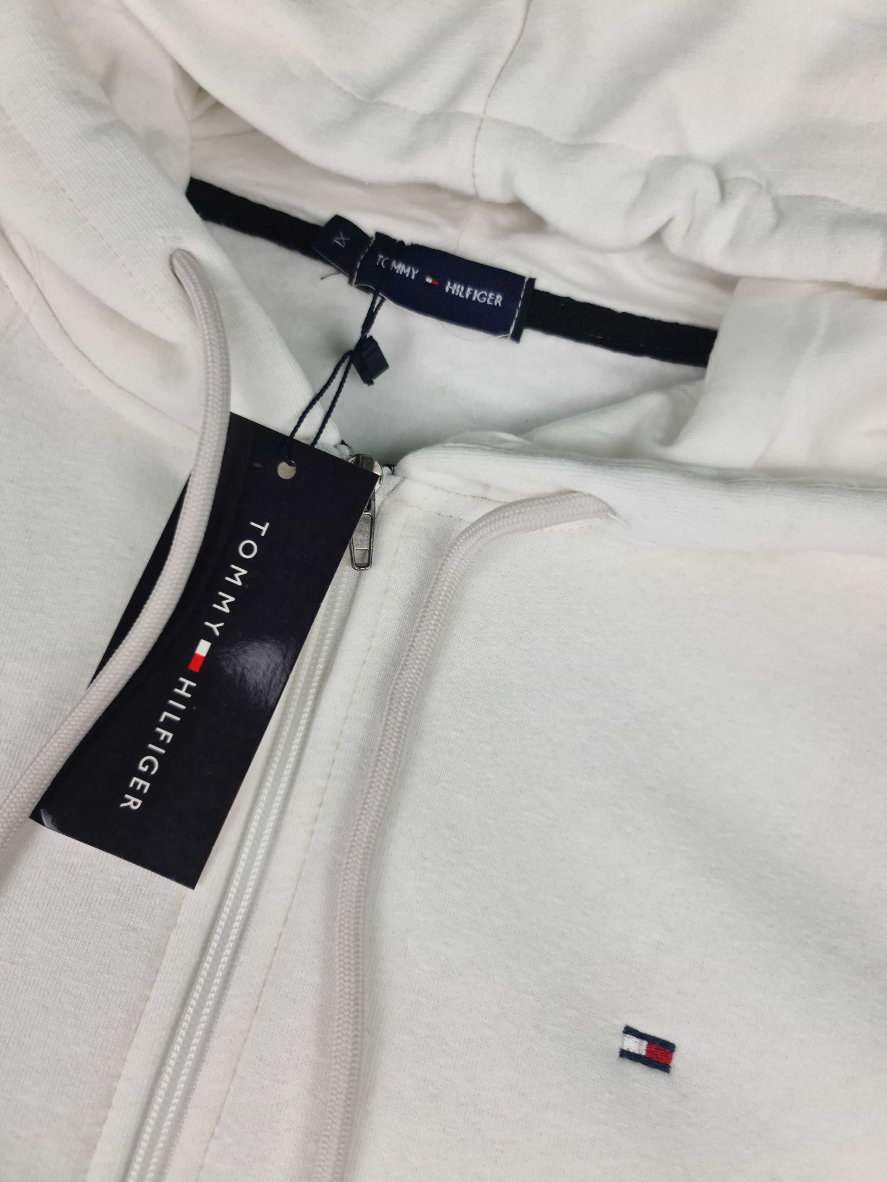 Bluza męska tommy hilfiger premium biała rozpinana z kapturem