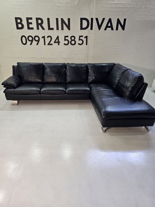 Шкіряний  кутовий чорний диван. ITALSOFA. Як новій