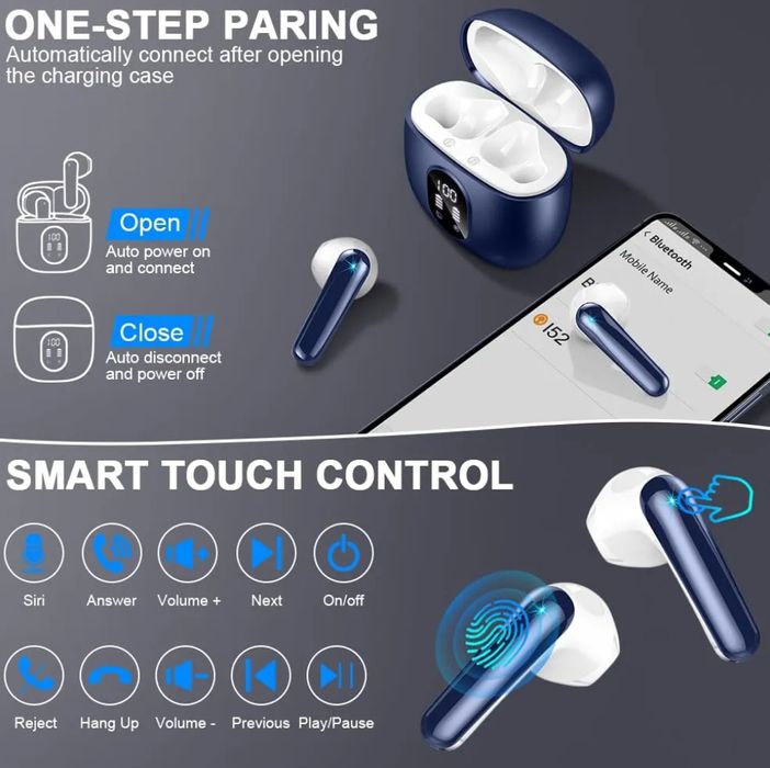 Bezprzewodowe słuchawki douszne Bluetooth 5.3 z mikrofonem ENC HiFi