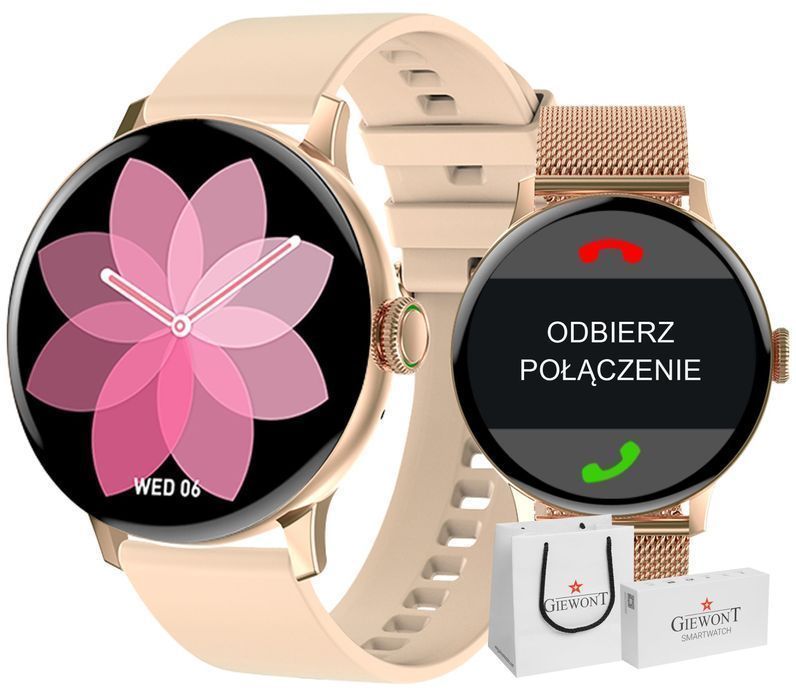 Smartwatch Damski Giewont GW330-1 Różowe Złoto-Róż Pasek + Bransoleta