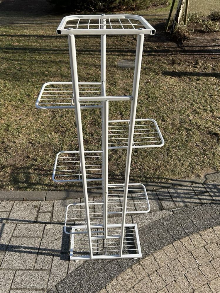Kwietnik biały metalowy loft na 8 doniczek ogród taras składane półki