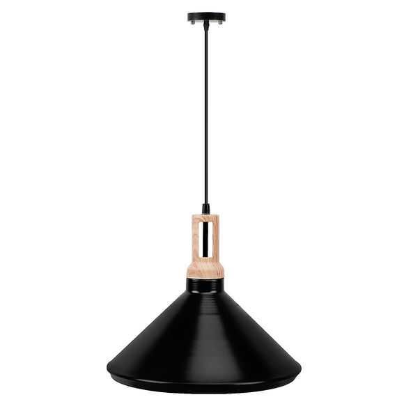 Lampa Wisząca 35cm Czarna z Drewnianą Wstawką + GRATIS