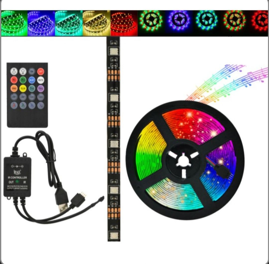 Світлодіодна стрічка SMD 5050 RGB LED 5 м IP65 з пультом та блоком жив