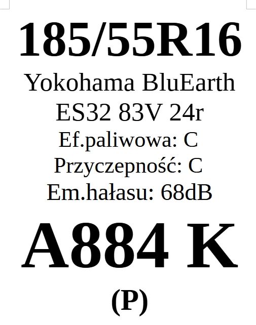 4x 185/55R16 Yokohama BluEarth-ES ES32 83V 2024r 3lata gwar.