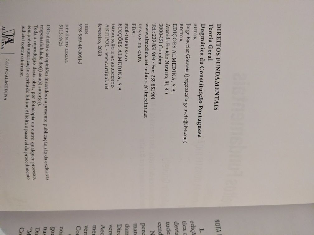 Direitos Fundamentais + colectânea legislação - Jorge Bacelar Gouveia