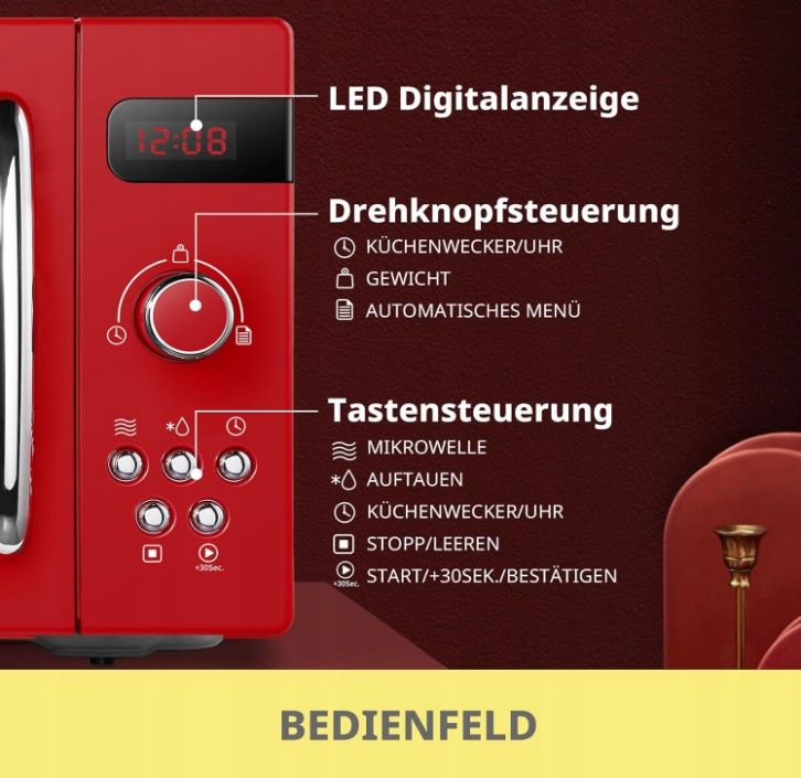 Kuchenka mikrofalowa comfee cmsro 20di rd retro 20L 800 W USZKODZONY