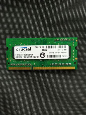 Оперативная память для ноутбука Crucial SODIMM DDR3L 4Gb 1600MHz 12800