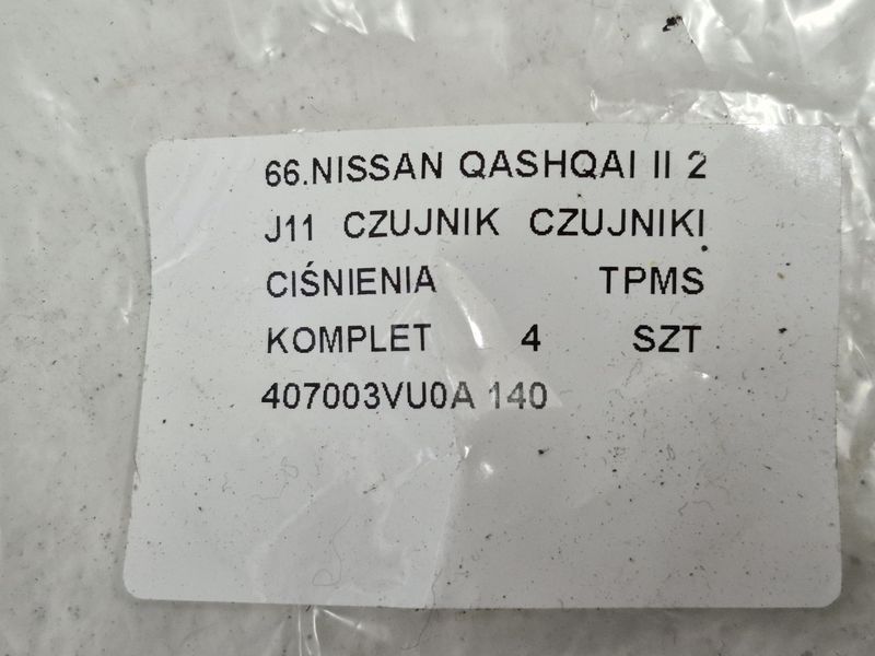 NISSAN QASHQAI II  2 J11 CZUJNIKI CIŚNIENIA TPMS KOMPLET 4 SZT 407003VU0A