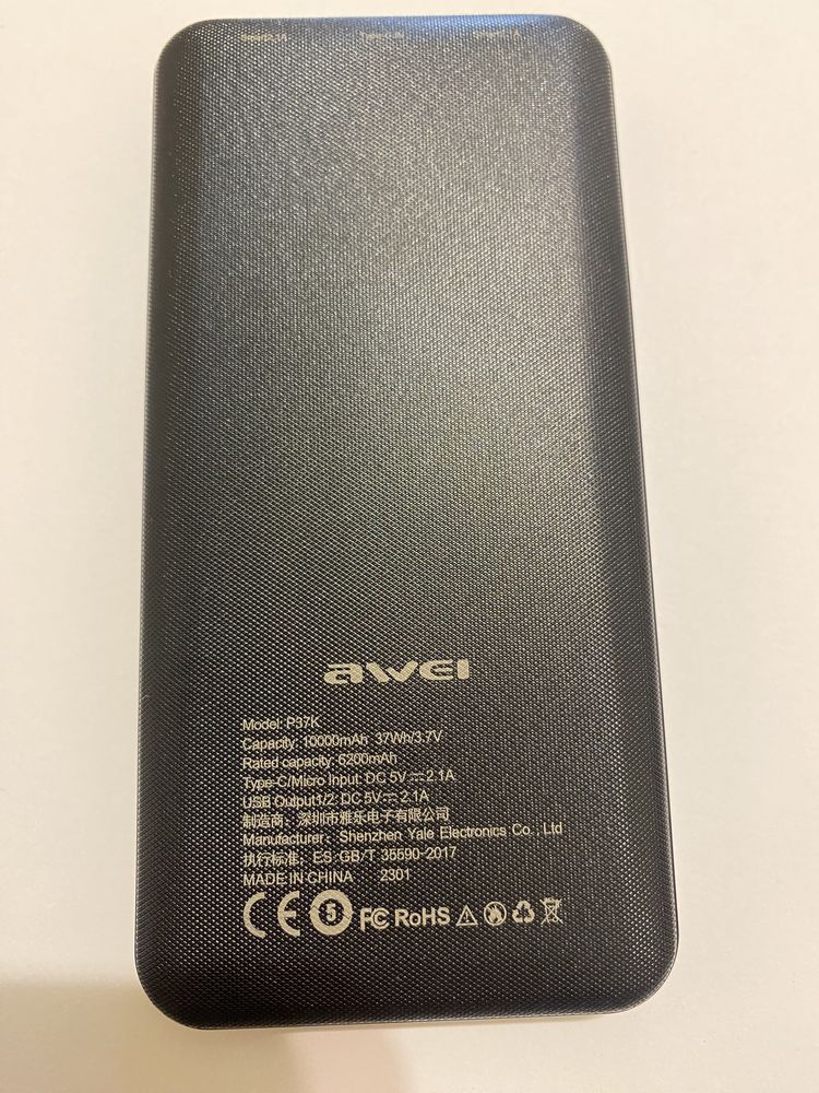 Повербанк Awei P37K 10000 mAh з LED індикатором заряду на 2хUSB