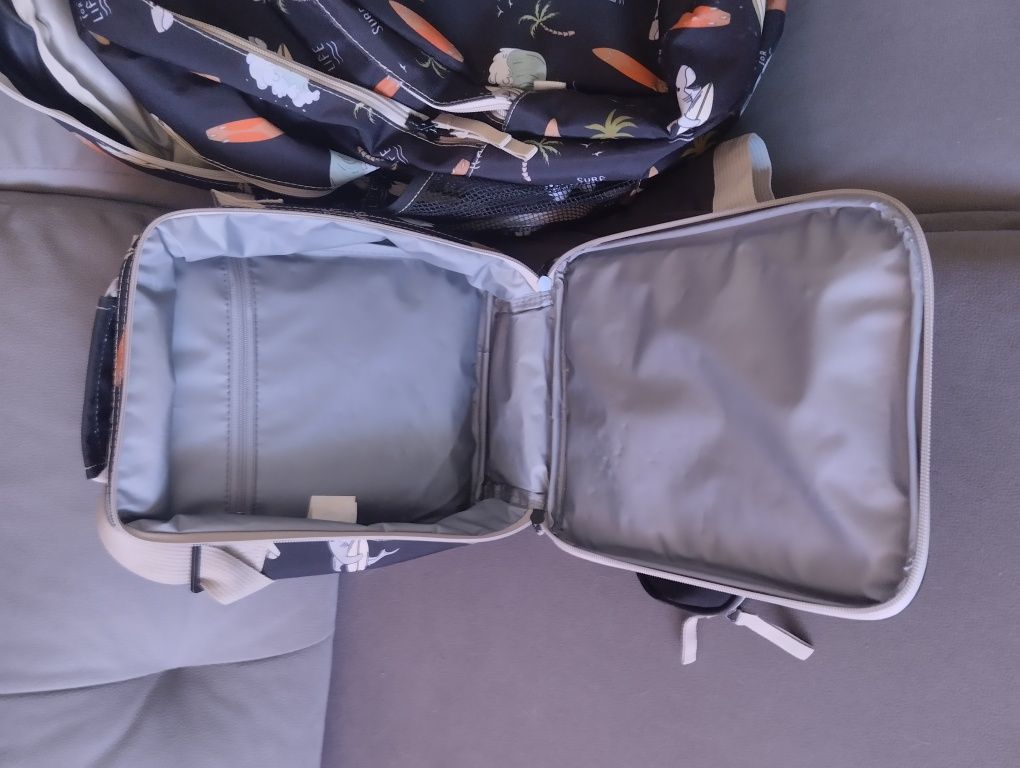 Conjunto mochila escolar, lancheira e estojo