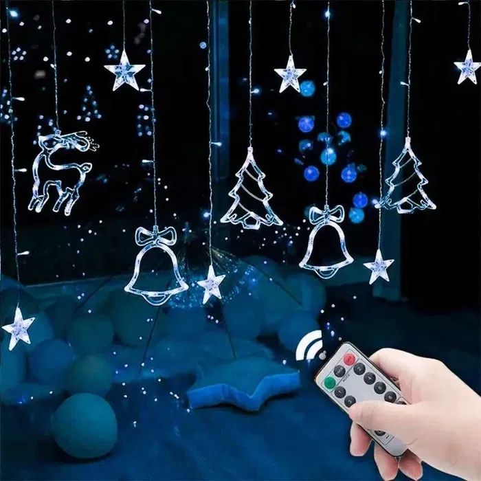 Гірлянда новорічна з фігурками з 8 режимами, Біла гірлянда-штора