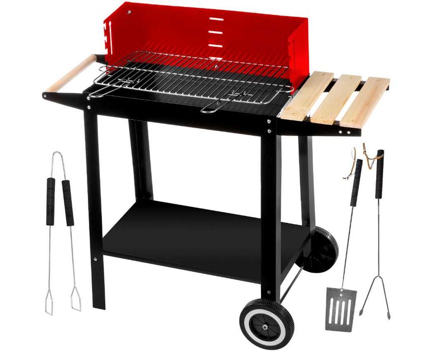 Grill Węglowy Ogrodowy Na Kołach, PÓŁKI, GRIL NA BRYKIET BBQ GRILL