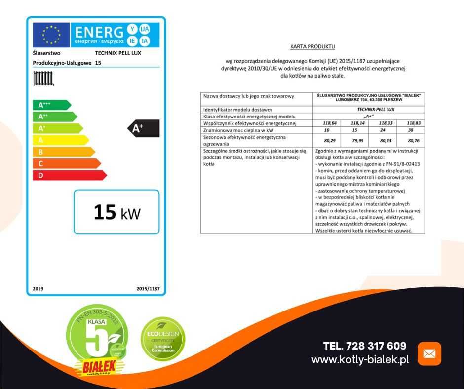 Kocioł z podajnikiem na PELLET ecodesign TECHNIX-PEL 15KW DOTACJA