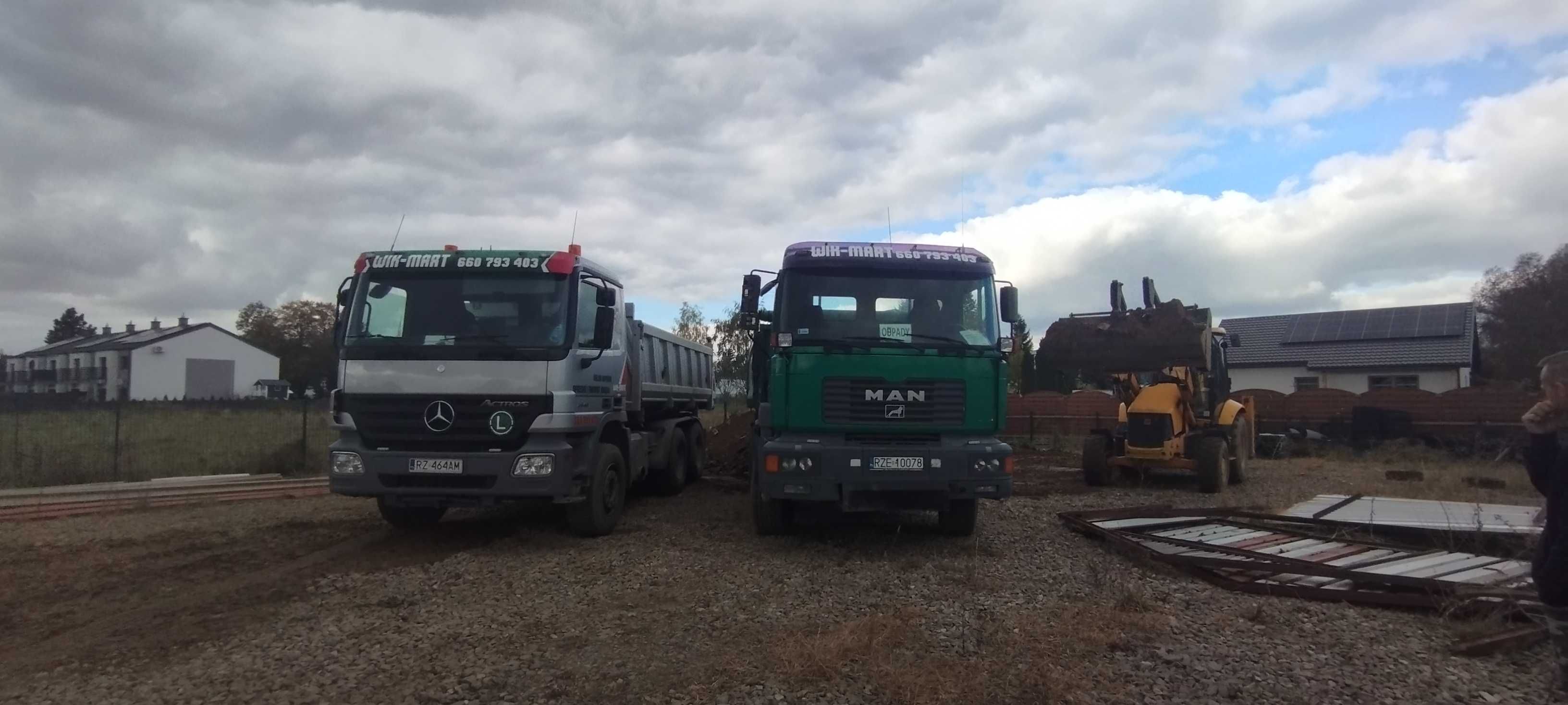 ziemia kliniec piasek gruz kruszywa żużel transport koparka wywrotka