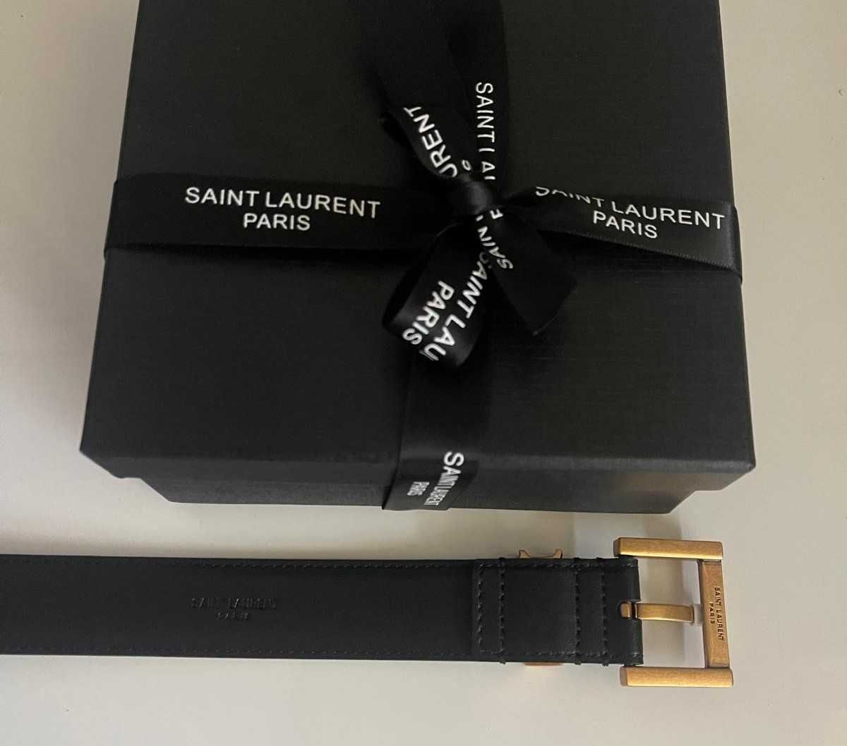 Pas czarny premium w pudełku ze wstążką klamra Saint Ysl od ręki