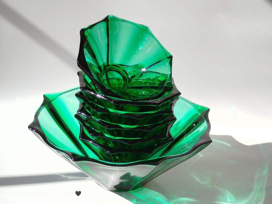 Komplet 1+6 misa miseczki szkło kolorowe vintage PRL Ząbkowice Kupczyk